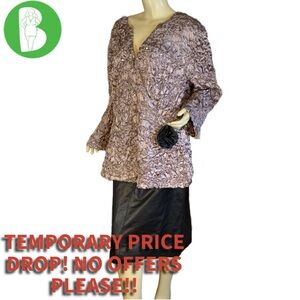 CACHET TAUPE & BLACK CRINKLED COCKTAIL TOP W/SEQUINS AND BLACK ROSETTE (3X)